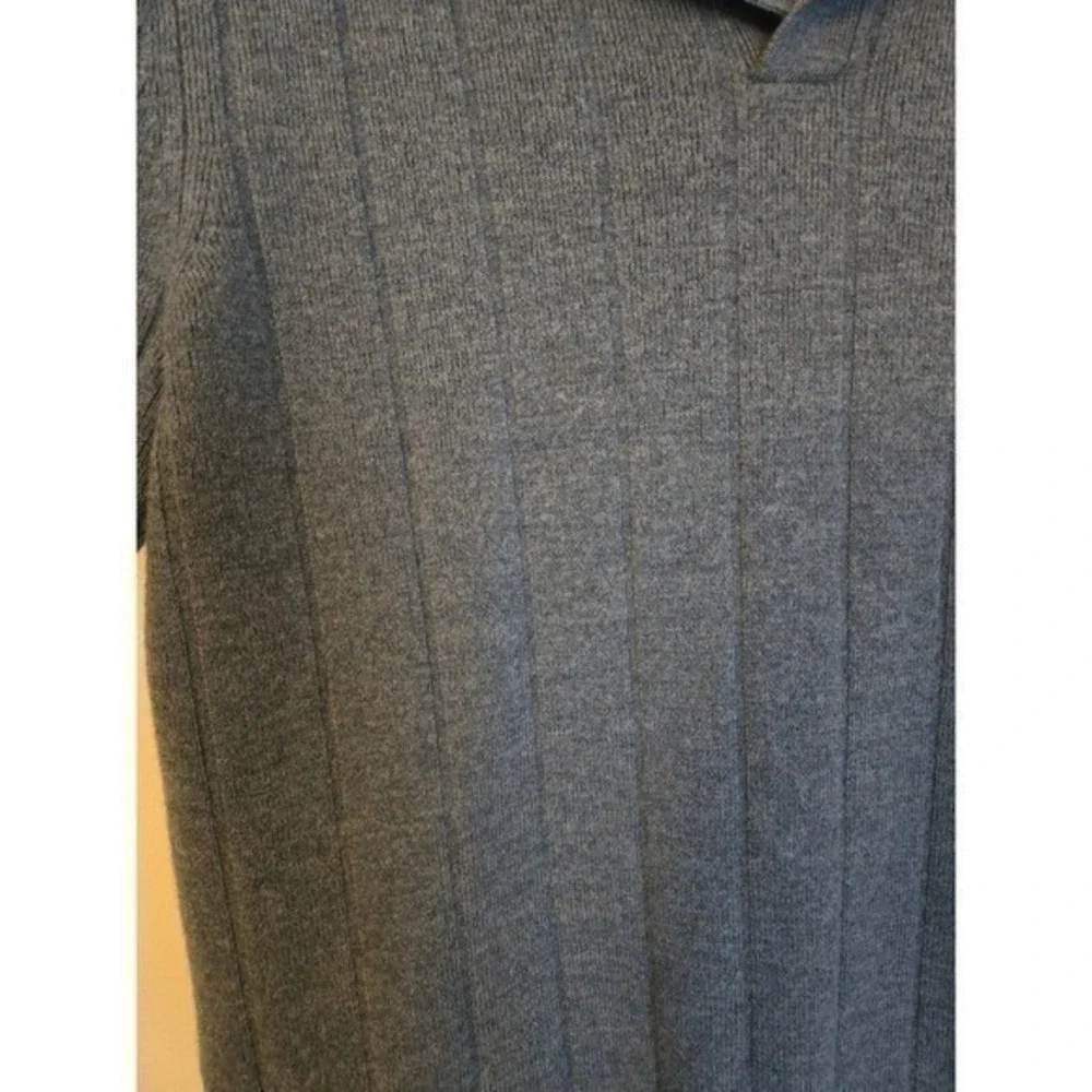 BR Ribbed Knit Polo Top Blue Short Sleeve Minimalist Quiet Luxury‎ Size M